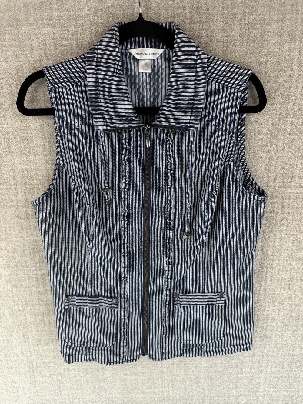 Christopher & Banks Blouse Womens S Blue Sleeveless Collared Full Zip Striped